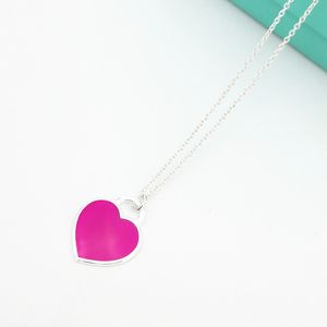 New Women's S925 Sterling Silver Purple Enamel Heart-shaped Silver Pendant Necklace Jewelry Couple Holiday Gift Q0127