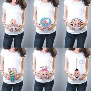 かわいい妊娠中のマタニティ服カジュアル妊娠Tシャツバビープリント面白い女性夏ティートップス