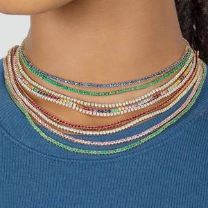 Simple Design 2mm Cz Tennis Choker Necklace for Women Colorful White Red Green Elegance Multi Layer Trendy Fashion Women Gorgeous Jewelry European Design