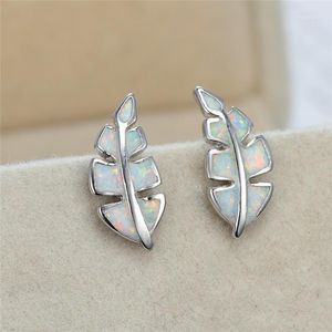 Stud Simple Female Blue Opal Stone Earrings Cute Silver Color Small Earring Classic Bridal Leaf Wedding Earringss For Women1