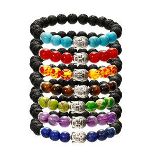 Natural stone Buddha bracelet Yoga Chakra oil diffuse lava beads bracelet for women men fashion jewelry