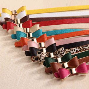 Bowknot Women Belts Strap Thin Skinny Ladies Dress Waist Belt Leather Gold Buckle Female Red Belts PU Waistband Adjustable G220301