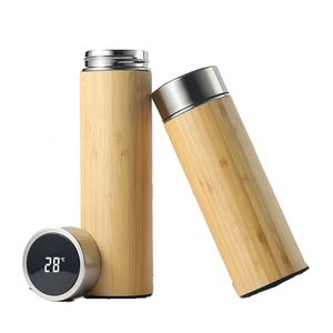 450 ml / 500 ml paslanmaz çelik bardaklar bambu yaratıcı akıllı termos bardak basitlik DIY ev su şişesi su ısıtıcısı