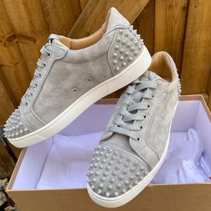 Wholesale sneakers for juniors for sale - Group buy Light grey suede leather brand spiked casual shoes Red Soles homme sneaker junior stud Seavaste Orlato Flats outdoor waling flat with box