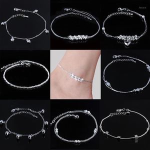 Anklets Women Beaded Silver Plated Anklet Heart/Daisy Flower/ Rope/Bell Foot Chain Ankle Bracelet Barefoot Sandals Summer Jewelry1