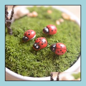 Mariquita al por mayor-Artificial Mini Lady Bugs Insectos Beatle Hadas Jardín Miniatures Muss Terrarium Decor Crafts Crafts Bonsai Inicio Drop Entrega Artes y un