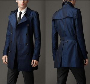 Fashion- Spring autumn trench coat men design commercial double breasted long coat men black khaki blue plus size S - 9XL