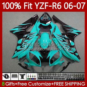 100% Fit OEM обтекатели для Yamaha YZF-R6 YZF R 6 600 CC YZF600 YZFR6 06 07 MOTO CUDLOWORK 98NO.63 YZF R6 600CC 2006 2007 YZF-600 2006CC 2007 2007 YZF-600 2006-2007 Инъекционный комплект Body Body Cyan Flame