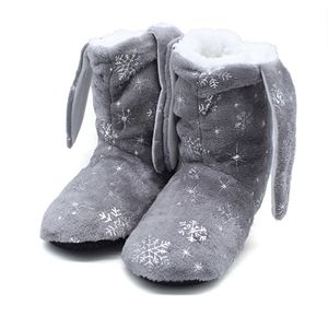 屋内ウサギの耳ふわふわの滑り止めの柔らかいスリッパぬいぐるみ暖かい冬の女性スリッパ床家新年Y201026