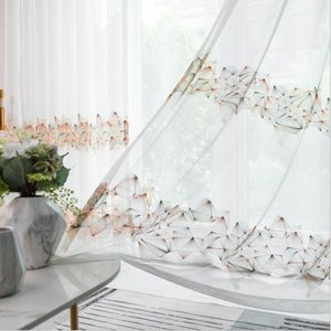 シアーカーテンホワイトウィンドウガーゼノルディックスタイルシンプル刺繍リビングルーム幾何学的完成ベッドルーム