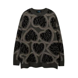 Herrenpullover 2021 Beflockung Liebe Jacquard Vintage Männer Oversize Strickpullover Hip Hop Grau Paare Strickwaren Lässige Frauen Pullover Pull Hom