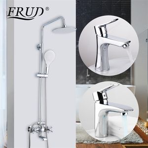 FRUD Dusche Wasserhaare Badewanne Mischbatterie Badezimmer Set Wasserfall Wasserhahn Badewanne Armaturen Wandhalterung Duschsystem mit Waschbecken Tap Wasserhahn LJ201212