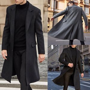 2021 Vinter män Couffs Woolen Solid Långärmad Jackor Fleece Men Overcoats Streetwear Fashion Long Trench Wedding Tuxedos