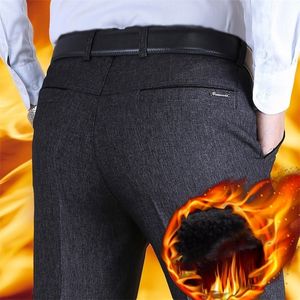 Thoshine uomini di marca di inverno di spessore in pile pantaloni dell'abito formale pantaloni da lavoro dritto maschio Smart vestito casuale pantaloni lunghi Plus Size 201106