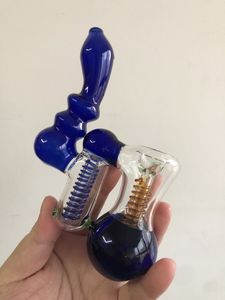 New glass bongs Double chamber showerhead perc dab Rigs hookahs tube water pipe Quality product blue glass pipes