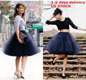 Lady Princess Tutu Tulle Petticoats Midi Knee Length Skirt Underskirt TWO Layers 5 Tiered Tulle Party Prom Wedding Summer Adult Flare Puffy Women Skirts