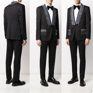 Мужские костюмы Blazers Costume Homme Мужчины 2 шт. Роскошный кристалл Crystal One Кнопка высокого качества Slim Fit Formate Business Свадебный причинный выпускной