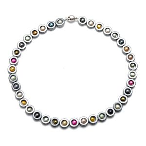 Multicolor Freshwater Pearl Necklace Black Hematite Beaded Chokers 18 Inch with Good Quality Smooth Round Magnetic Clasp