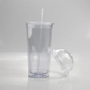 20oz nya akrylkoppar klara dricks tumblers med transparent halm och kupol lock dubbel vägg stor kapacitet plastflaska havsfartyg ccd3157