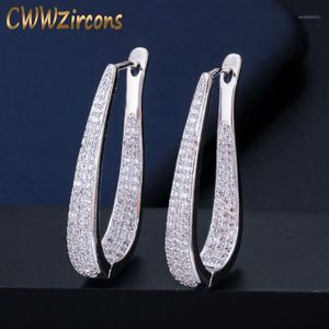 Hoop & Huggie CWWZircons Micro Pave Cubic Zirconia Stone White Gold Luxury Big Earrings Fashion Jewelry Gift For Women Brincos CZ5931