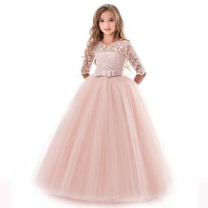 Adorável cor-de-rosa rosa manga longa flor menina vestidos para casamento Sparkly lantejouls cristais ruffles tulle arco feito sob encomenda feitos meninas painy vestido