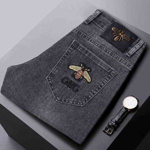 and Spring Summer Jeans Young Men's Embroidered Slim Fit Small Foot Elastic Casual Trend Pants