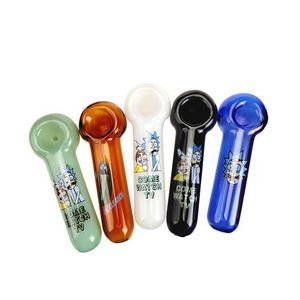 Cam El Boru Yağ Burner 4.0 inç Karikatür Desenli Kalın Pyrex Tütün Salatalık Başlığı Renkli Borular Sigara Aracı Bongs Nargile Dab Rig Duman Aksesuar