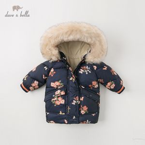 Dave Bella inverno bebê meninas com capuz casaco floral infantil jaqueta acolchoado crianças casaco de alta qualidade crianças acolchoado Outerwear LJ201124