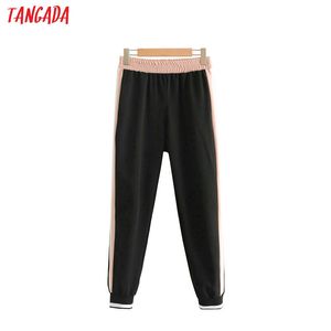 Tangada النساء الخريف sweatpants السراويل شارع المرقعة السيدات pantaloons مرونة الخصر الجانب الشريط السراويل HY141 201106