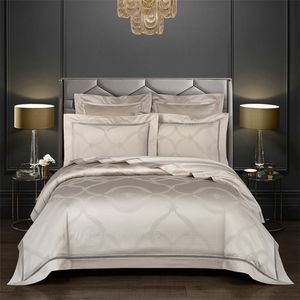 Lyxig Egyptisk bomull Jacquard Duvet Cover Set Premium Silver Grey Bedding Set Complant Cover Bed Sheet 4PCS Queen King Size 201021