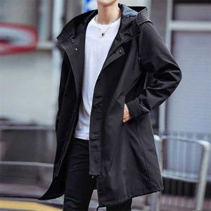 Spring Autumn Long Trench Coat Men Fashion Hooded Windbreaker Black Overcoat Casual Jackets Big Size 6xl 7xl 8xl 220124