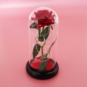 Rose Lasts Forever with Led Lights in Glass Dome Valentine's Day Wedding Anniversary Birthday Gifts Party Decoration CCA12644