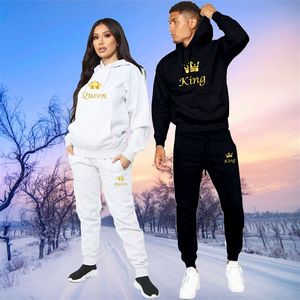 King Queen Printing Hoodies Harajuku Män och kvinnorkläder Sweatshirt Jogging Par Tracksuits 220225