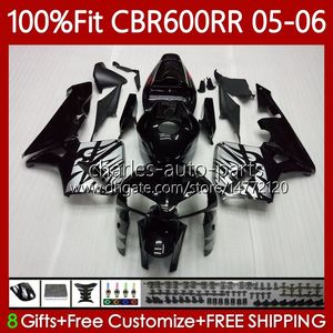 Injektionsgjutfeeffärer för Honda Black Silvery CBR 600RR 600F5 600CC 2005-2006 Body 72NO.13 CBR600 CBR 600 CC F5 RR F 5 2005 2006 CBR600F5 CBR600RR 05 06 OEM Bodywork