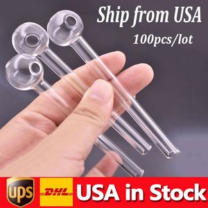 Local Warehouse Pyrex Glass Oil Burner Pipe 4inch Lenght Bubbler Smoking Water Pipes hand adapter for Dab Rig Bong 100pcs/lot