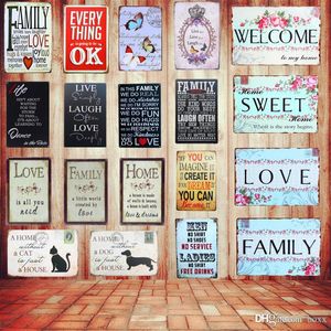 Lovely Flower WELCOME Sweet To My Home Iron Metal Tin Sign Plate Wall Decoration Vintage Wall Art Painting Family Rules Plaque Size 30X20cm