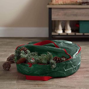 Saklama torbaları 1 adet60 / 75 Noel Çelenk Çanta Kırmızı Yeşil Polietilen Malzeme Kolu ile Katlanabilir Su Geçirmez Konteyner Fermuar