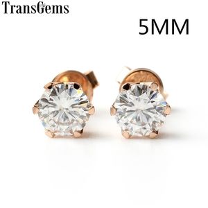 Transgems Altın Küpe Sikir 5mm 0.5Ct F Renk Pırlanta ve 14K Beyaz veya Sarı Altın Saplama Küpeler y200620