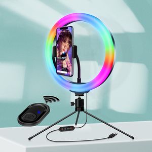 RGB LED Light Color Ändra Ringlight Ringlampa med Bluetooth Remote för Selfie Tiktok Video Live Stream Online Conference
