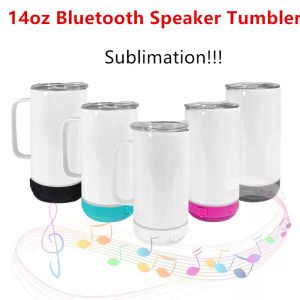 14oz Sublimation Bluetooth Speaker Tumbler med handtag Sublimering Straight Tumbler Wireless Intelligent Music Cups Rostfritt Stål Smart Vattenflaska CG001