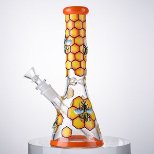 7 Inch Hookahs Bee Style Percolators Beaker Glass Bong 14mm Female joint Water Pipes Heady Mini Oil Dab Rigs