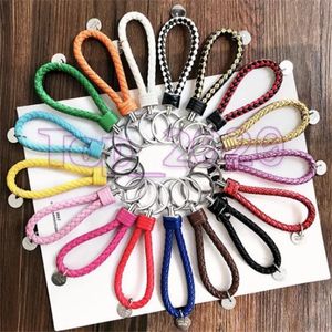 Fashion Accessories Chains PU Leather Braided Woven Rope Rings Fit DIY Circle Pendant Key Chains Holder Car Keyrings Jewelry Accessories