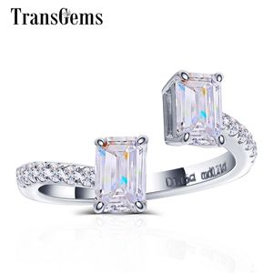 TransGems Ladies Ring 14K White Gold 4X6mm Emerald Cut F Color Moissnaite Engagement Ring for Women with Accents Y200620