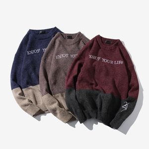 Spring Autumn Winter Christmas Casual O-neck Patchwork Pullover Sweater Men Turtleneck Fashion Brand Warm Pull 201130