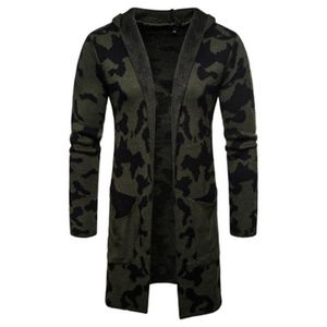 Mens Camouflage Wool Blends Coats Hot Fashion Trend Cardigan Lapel Knitting Sweaters Coats Clothing Male Winter Casual Slim Hooded Outerwear