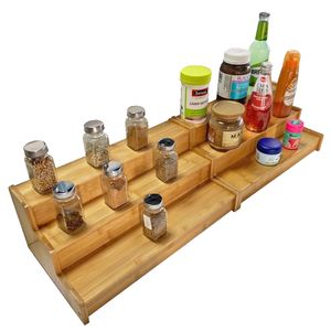 Bamboe Long Spice Rack Tier Wood Step Shelf Cabinet Organizer Keuken en Badkamer Geassorteerde flessenhouder Sets