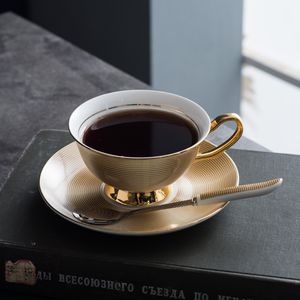 200 ml Artful Golden Coffee Cup Saucer Spoon Sets Ceramic Tea Home Drinkware Gift