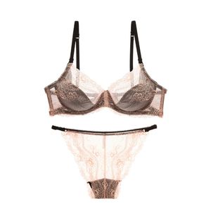 Wholesale ultra pads resale online - transparent bras new arrival fashion lace cutout women s underwear sexy ultra thin pad comfortable side gathering bra sets Y200415
