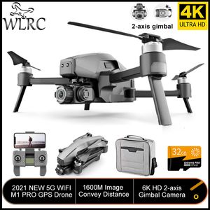 WLRC M1 Pro2 4K GPS Drone 2-Axis Gimbal Professional 6k HD Camera 28mins 1600M 5G Image 32GB TF Card Gifts Boys toy VS SG906 Max 220218