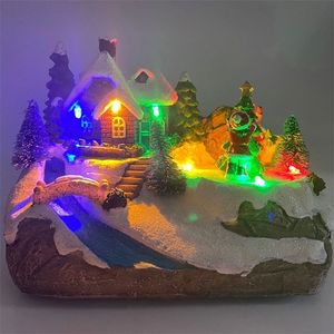1 قطعة من luminescent منزل صغير الموسيقى LED ضوء مدفوعة الإضاءة عيد الميلاد الراتنج عيد الميلاد مشهد قرية كوخ تاون ديكور 201201